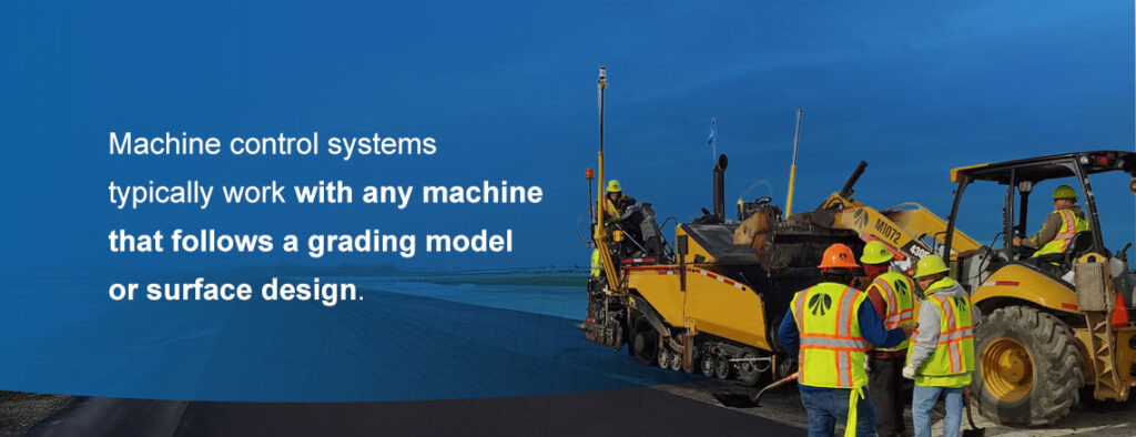 Construction equipment next to a description of grading machine control systems